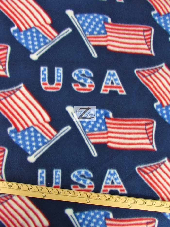 Fleece Printed Fabric American / USA Flags / Sold By The Yard