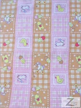 Poly Cotton Printed Fabric Animal Quilt Stripe / Brown/Pink / Sold By The Yard