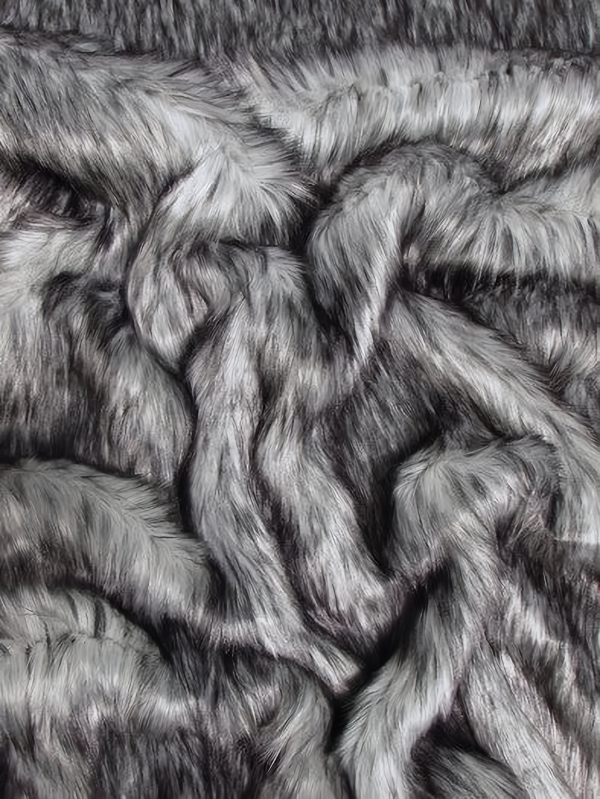 Gray Arctic Alaskan Husky Long Pile Faux Fur Fabric / Sold By The Yard