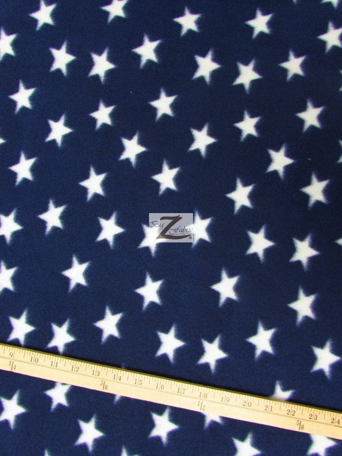 Fleece Printed Fabric American / Blue Small White Stars / Sold By The Yard