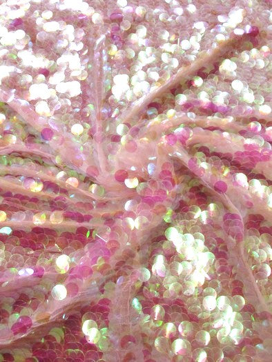 Big Dot Sequin Hologram Mesh Fabric / Mermaid Pink / Sold By The Yard/Lure Closeout!!!-1