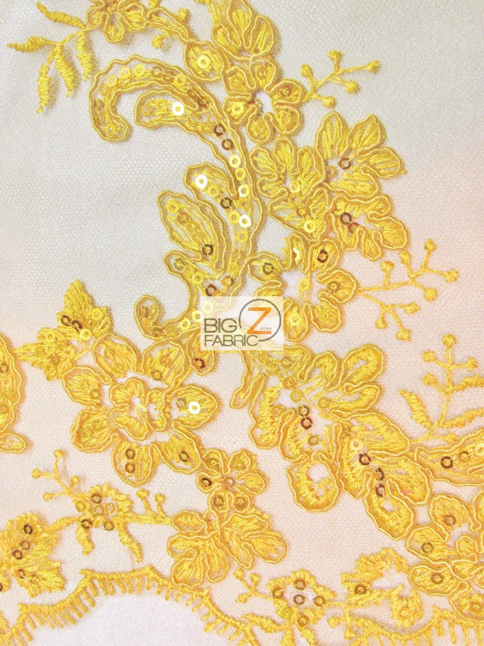 Belle Floral Sequins Lace Fabric / Yellow / Sold By The Yard