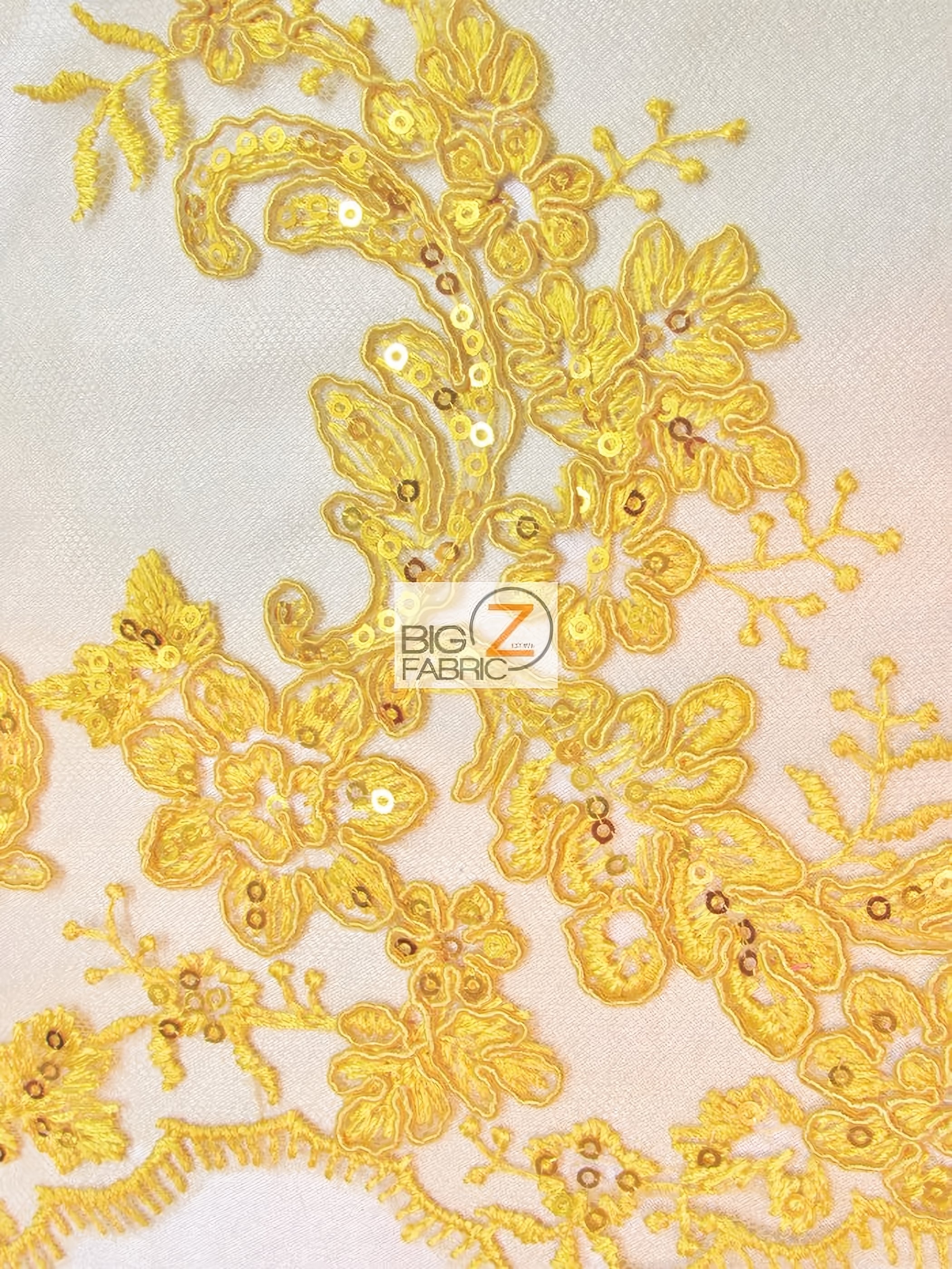 Belle Floral Sequins Lace Fabric / Yellow / Sold By The Yard