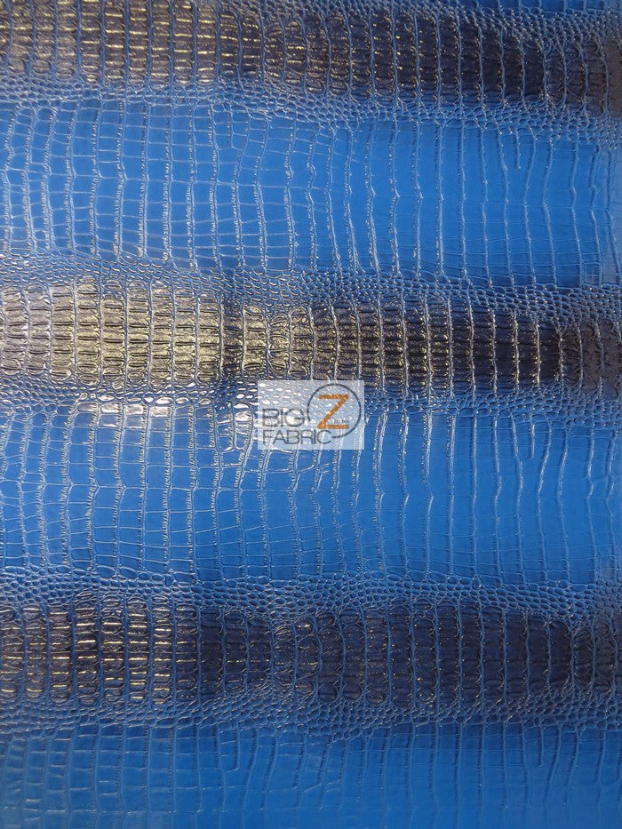 Glossy Aquamarine Blue Big Nile Crocodile Vinyl Fabric / Sold By The Yard
