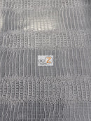 Big Nile Crocodile Faux Fake Leather Vinyl Fabric / Sterling Silver / By The Roll - 30 Yards-1