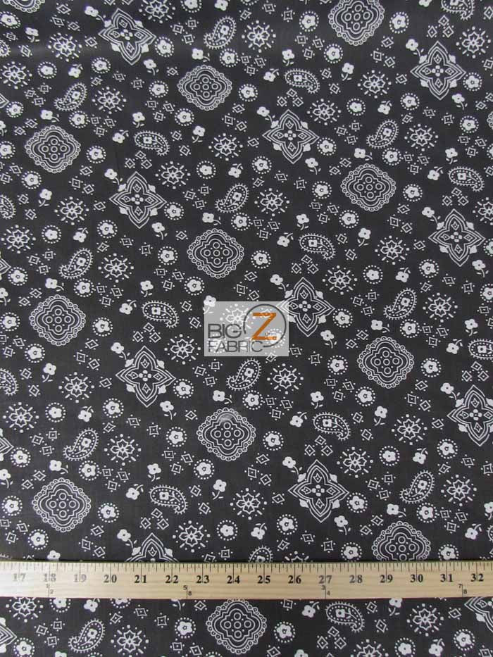 Poly Cotton Printed Fabric Paisley Bandana / Black / Sold By The Yard