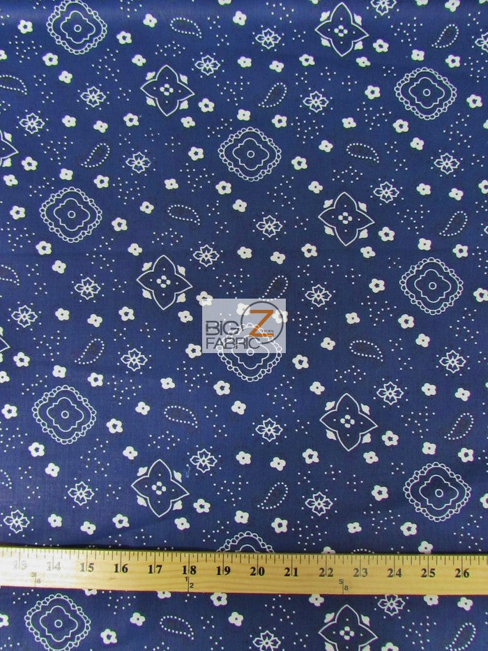 Poly Cotton Printed Fabric Paisley Bandana / Navy Blue / Sold By The Yard