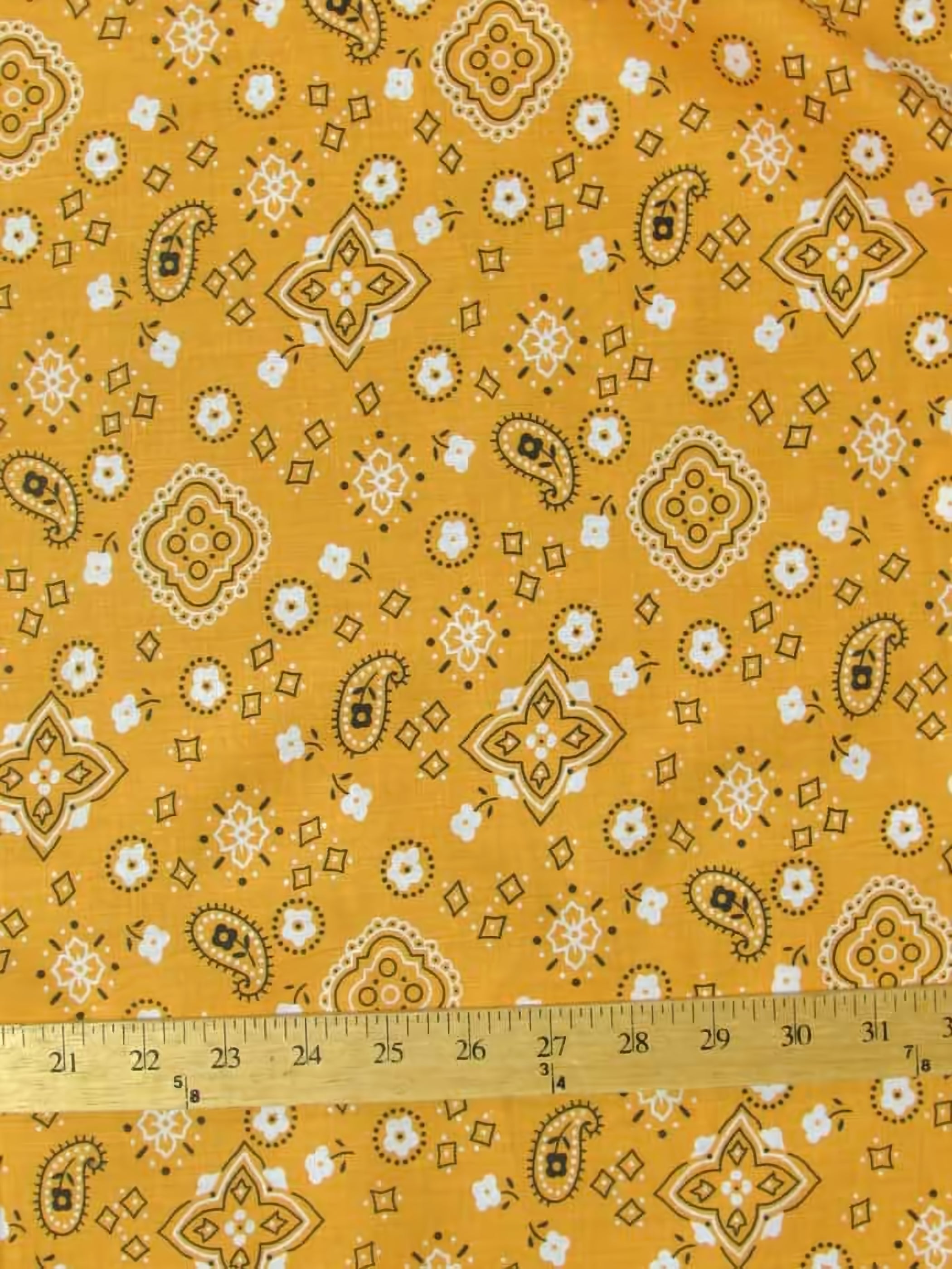 Poly Cotton Printed Fabric Paisley Bandana / Orange / Sold By The Yard