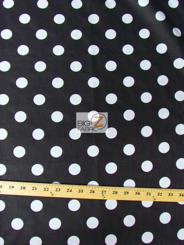 Poly Cotton Printed Fabric Big Polka Dots / Black/White Dots / Sold By The Yard