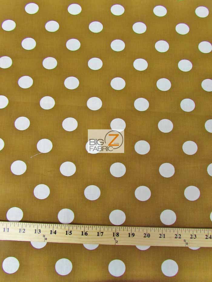 Poly Cotton Printed Fabric Big Polka Dots / Brown/White Dots / Sold By The Yard