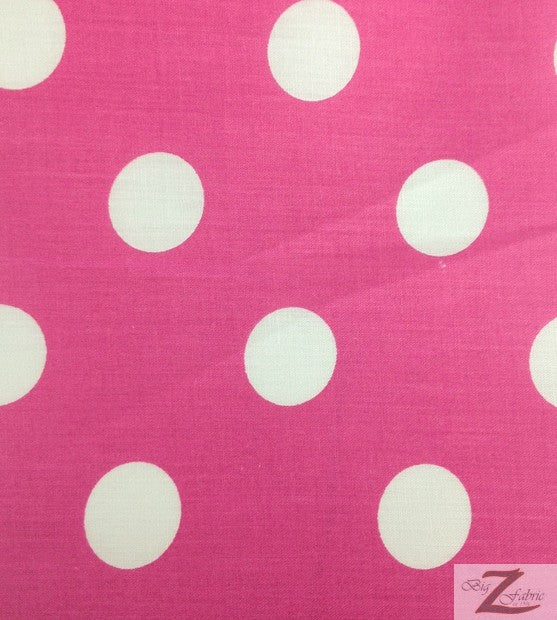 Poly Cotton Printed Fabric Big Polka Dots / Fuchsia/White Dots / Sold By The Yard