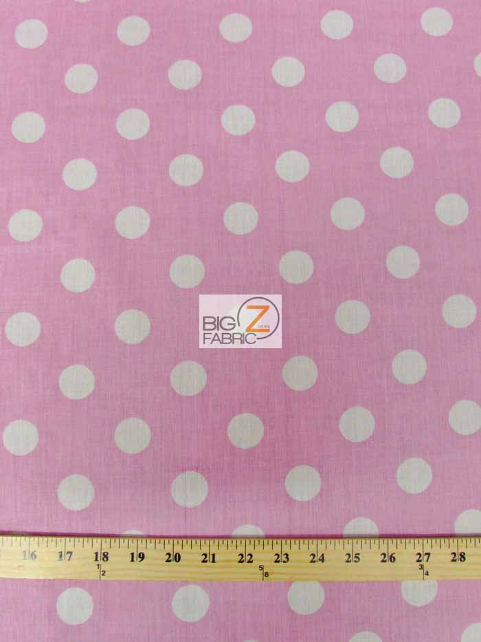 Poly Cotton Printed Fabric Big Polka Dots / Pink/White Dots / Sold By The Yard