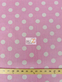 Poly Cotton Printed Fabric Big Polka Dots / Pink/White Dots / Sold By The Yard