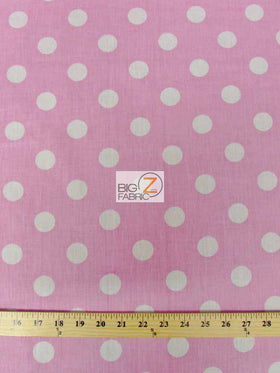 Poly Cotton Printed Fabric Big Polka Dots / Pink/White Dots / Sold By The Yard