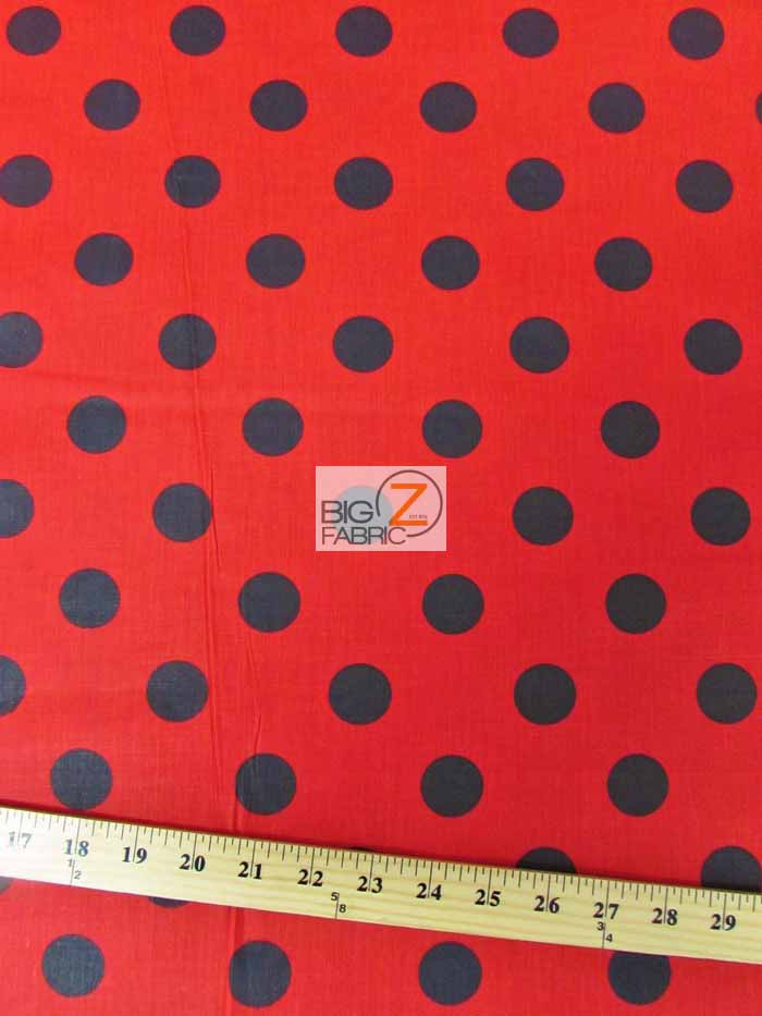 Poly Cotton Printed Fabric Big Polka Dots / Red/Black Dots / Sold By The Yard