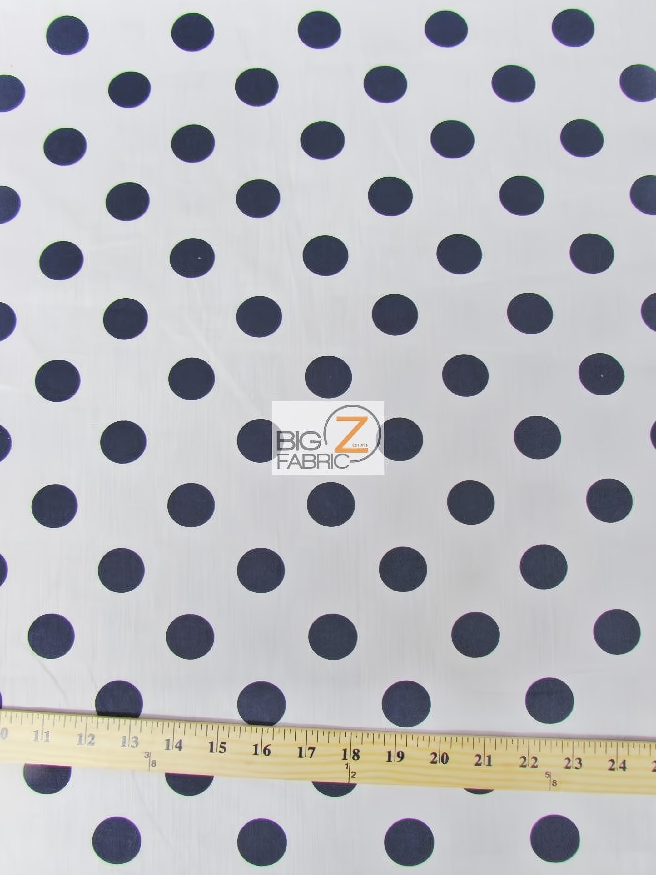 Poly Cotton Printed Fabric Big Polka Dots / White/Navy Dots / Sold By The Yard