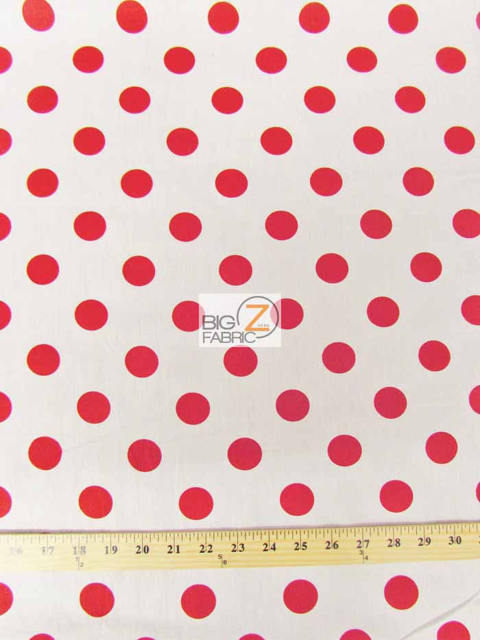 Poly Cotton Printed Fabric Big Polka Dots / White/Red Dots / Sold By The Yard