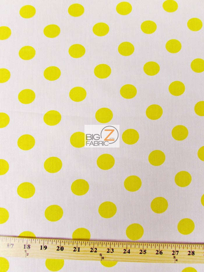 Poly Cotton Printed Fabric Big Polka Dots / White/Yellow Dots / Sold By The Yard