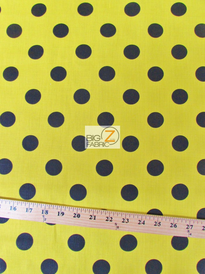 Poly Cotton Printed Fabric Big Polka Dots / Yellow/Black Dots / Sold By The Yard