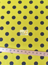 Poly Cotton Printed Fabric Big Polka Dots / Yellow/Black Dots / Sold By The Yard
