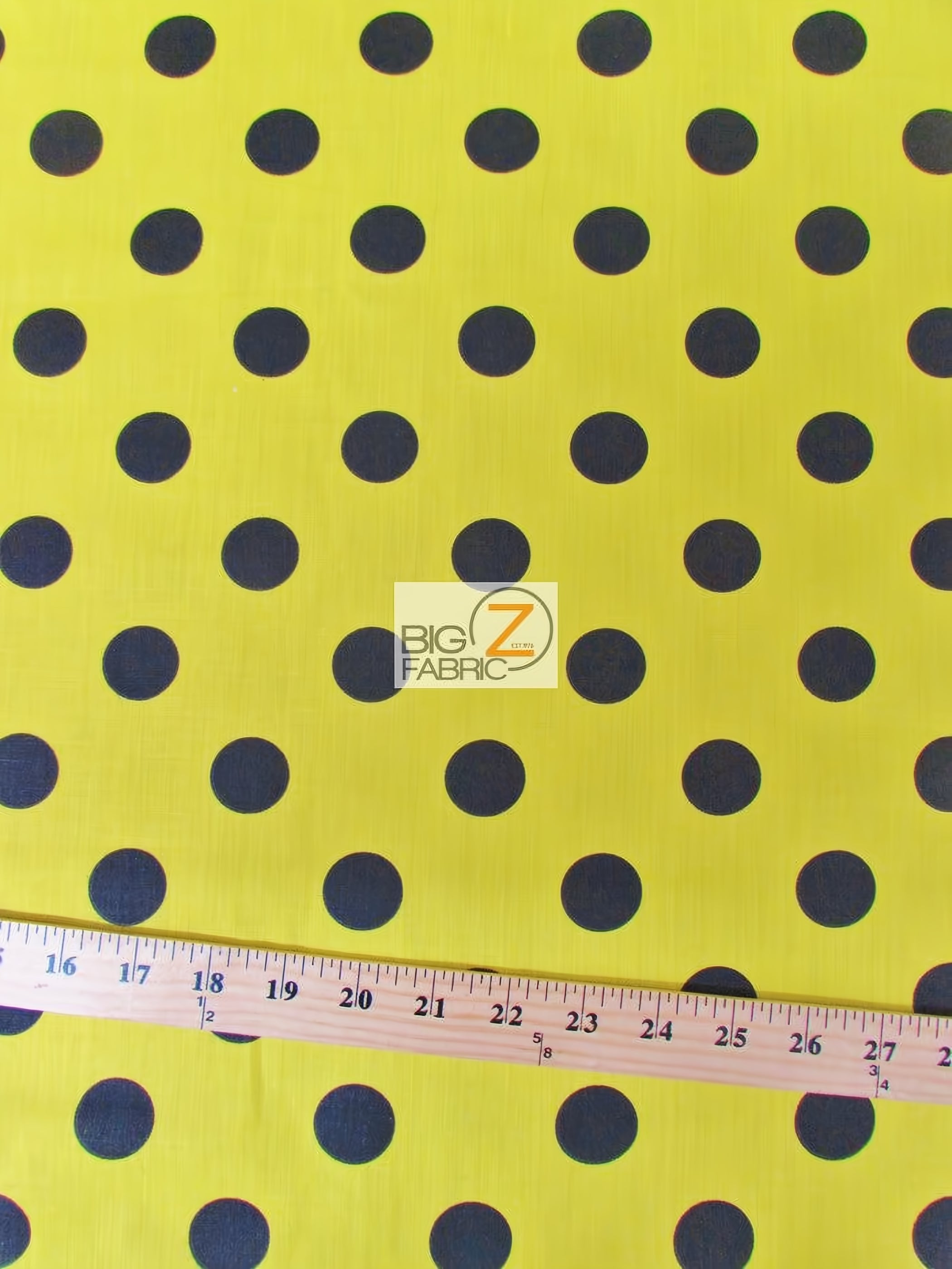 Poly Cotton Printed Fabric Big Polka Dots / Yellow/Black Dots / Sold By The Yard