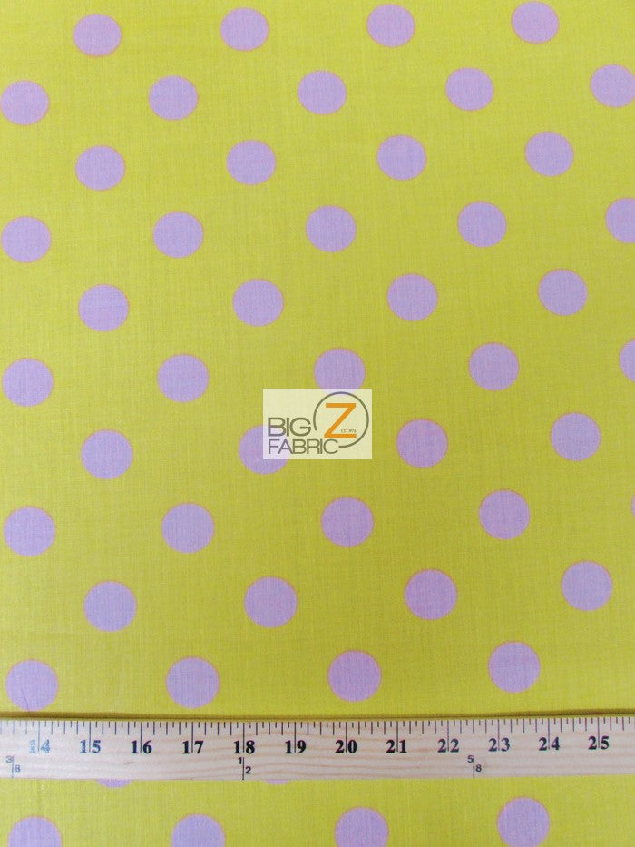 Poly Cotton Printed Fabric Big Polka Dots / Yellow/Pink Dots / Sold By The Yard