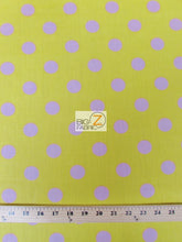 Poly Cotton Printed Fabric Big Polka Dots / Yellow/Pink Dots / Sold By The Yard