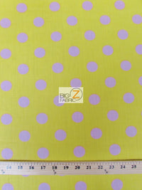 Poly Cotton Printed Fabric Big Polka Dots / Yellow/Pink Dots / Sold By The Yard