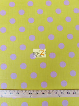 Poly Cotton Printed Fabric Big Polka Dots / Yellow/Pink Dots / Sold By The Yard