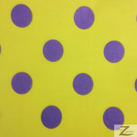 Poly Cotton Printed Fabric Big Polka Dots / Yellow/Purple Dots / Sold By The Yard
