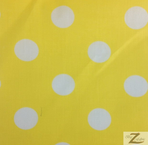 Poly Cotton Printed Fabric Big Polka Dots / Yellow/White Dots / Sold By The Yard