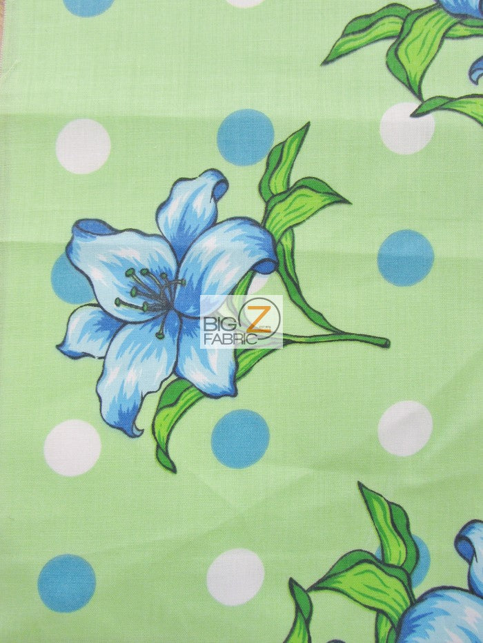 Bellflower Polka Dot Print Poly Cotton Fabric / Green / Sold By The Yard
