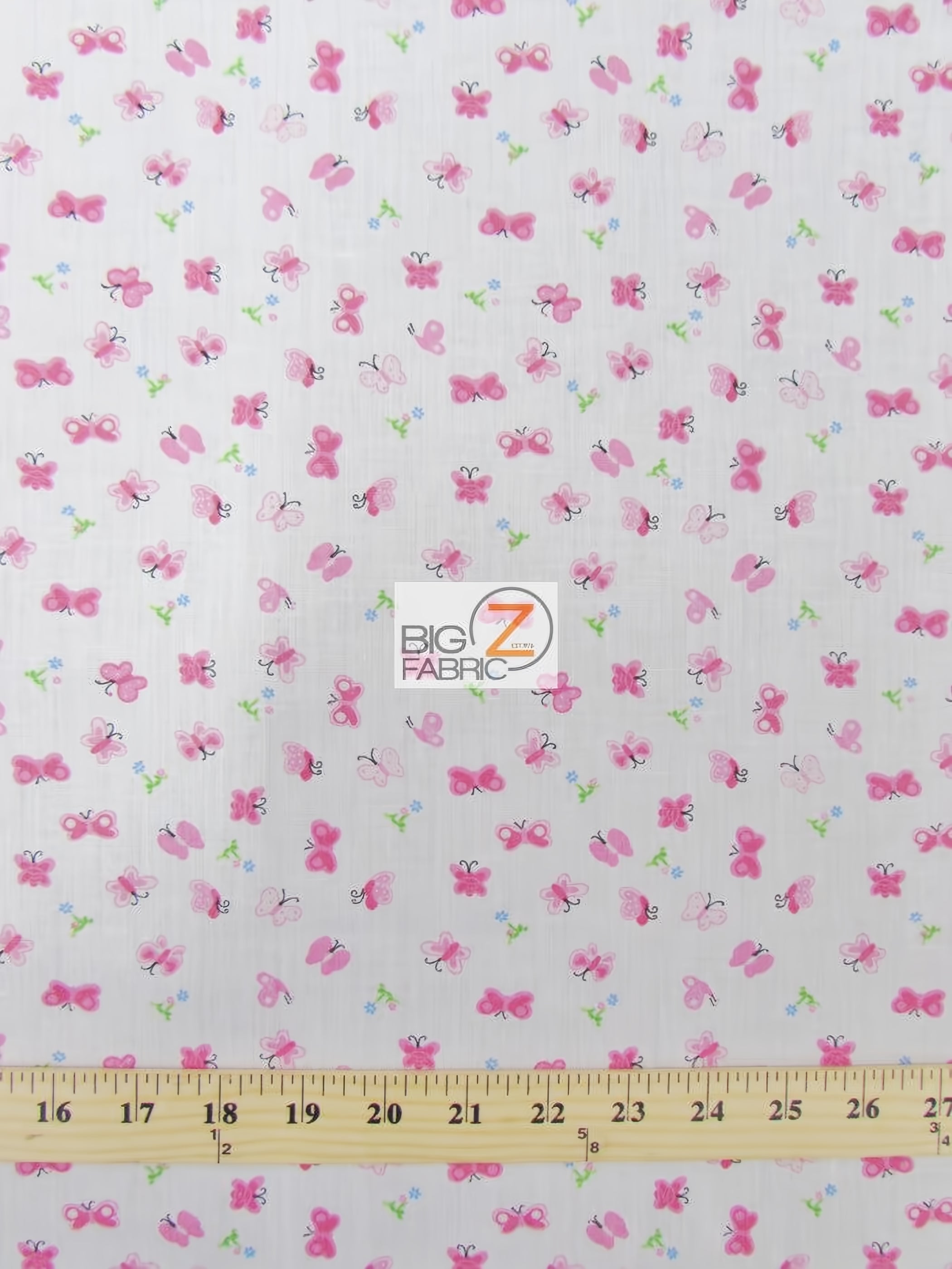 Poly Cotton Printed Fabric Butterfly / Pink / Sold By The Yard