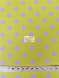 Poly Cotton Printed Fabric Big Polka Dots / Yellow/Pink Dots / 50 Yard Bolt