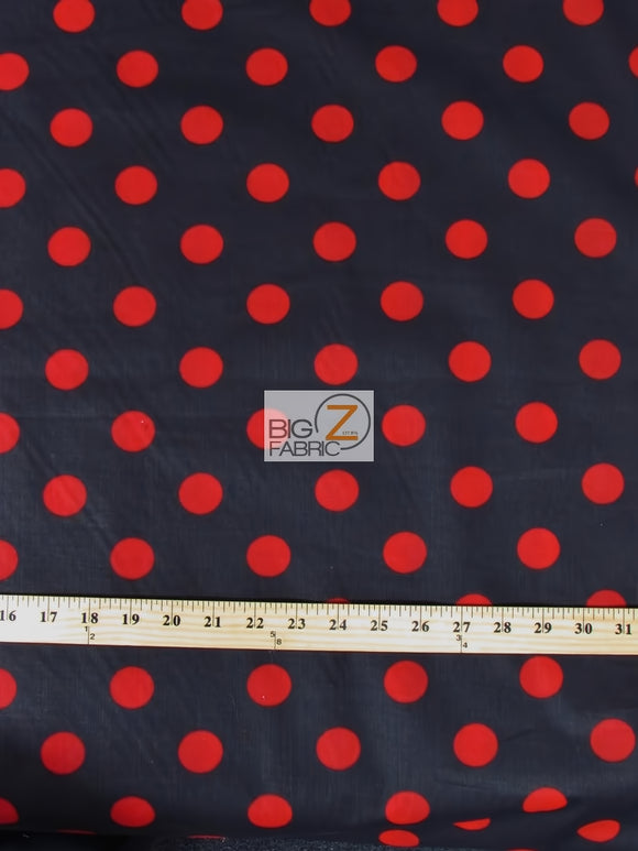 Poly Cotton Printed Fabric Big Polka Dots / Black/Red Dots / 50 Yard Bolt