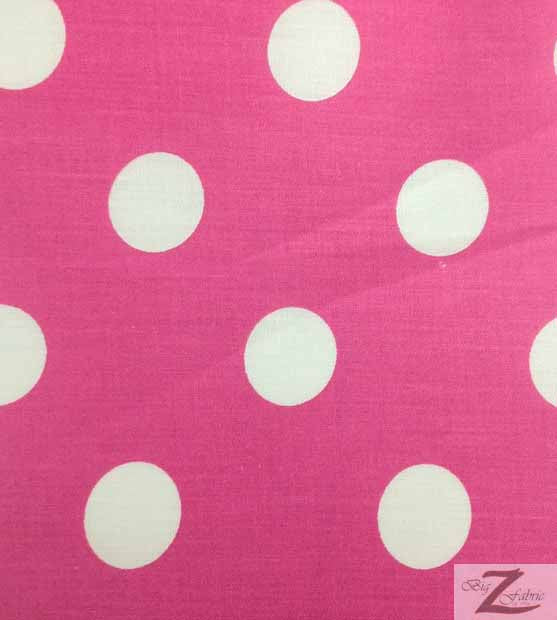 Poly Cotton Printed Fabric Big Polka Dots / Fuchsia/White Dots / 50 Yard Bolt