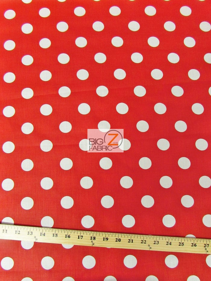 Poly Cotton Printed Fabric Big Polka Dots / Red/White Dots / 50 Yard Bolt