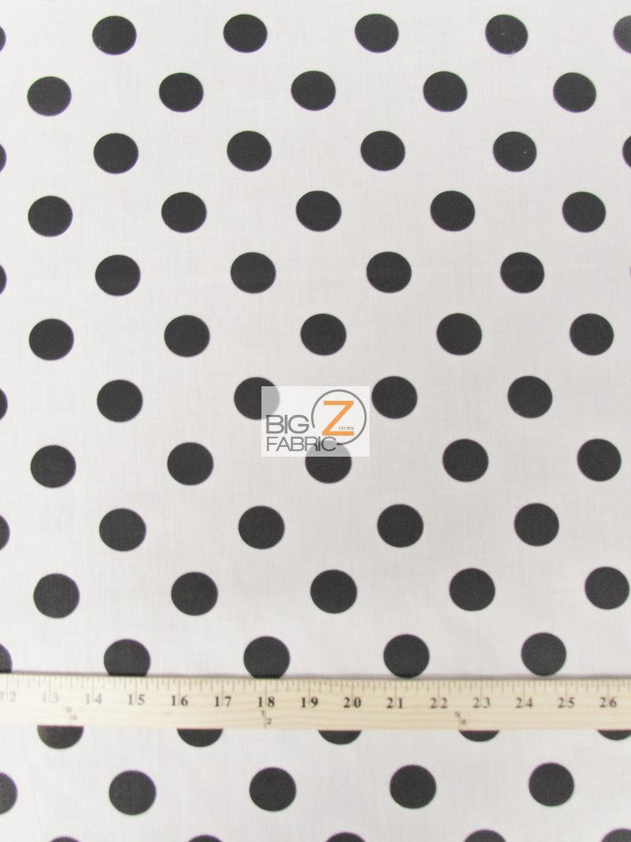 Poly Cotton Printed Fabric Big Polka Dots / White/Black Dots / 50 Yard Bolt