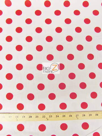 Poly Cotton Printed Fabric Big Polka Dots / White/Red Dots / 50 Yard Bolt