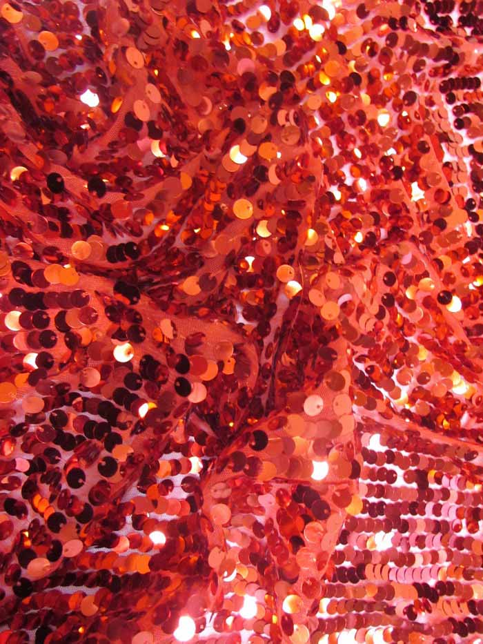 Big Rain Drop 3/8" Sequin Mesh Fabric / Red / Sold By The Yard/Lure