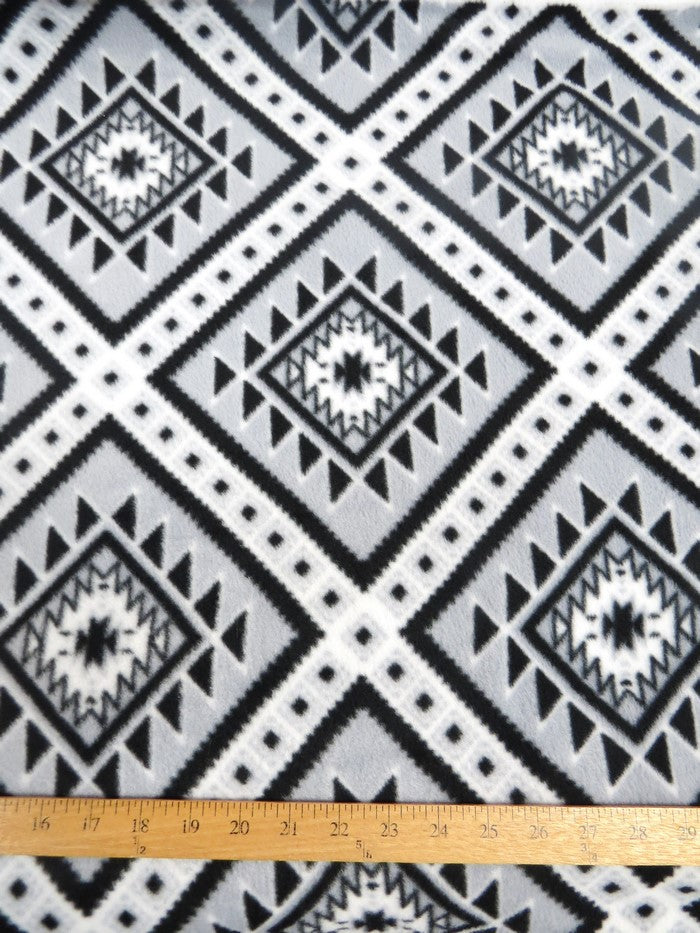 Fleece Printed Fabric / Ethnic Diamonds Gray / Sold By The Yard