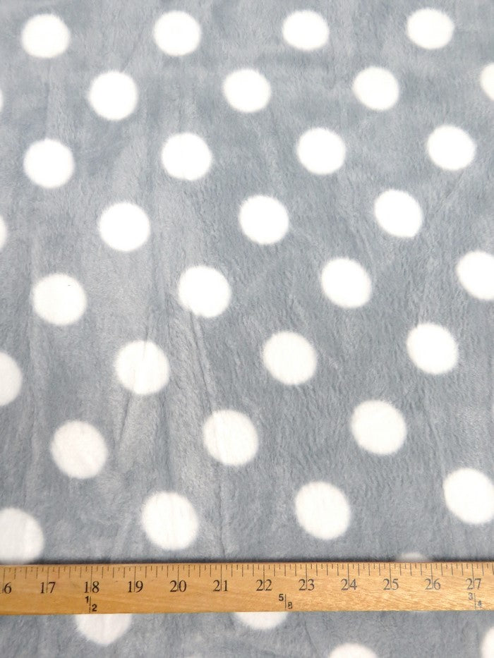 Fleece Printed Fabric / Polka Dots Gray/White / Sold By The Yard