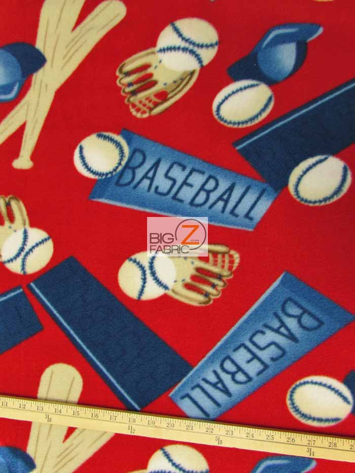 Fleece Printed Fabric Sports Baseball / Ball & Bat / Sold By The Yard
