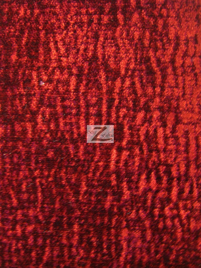 Crushed Chenille Everest Fabric / Red / Sold By The Yard