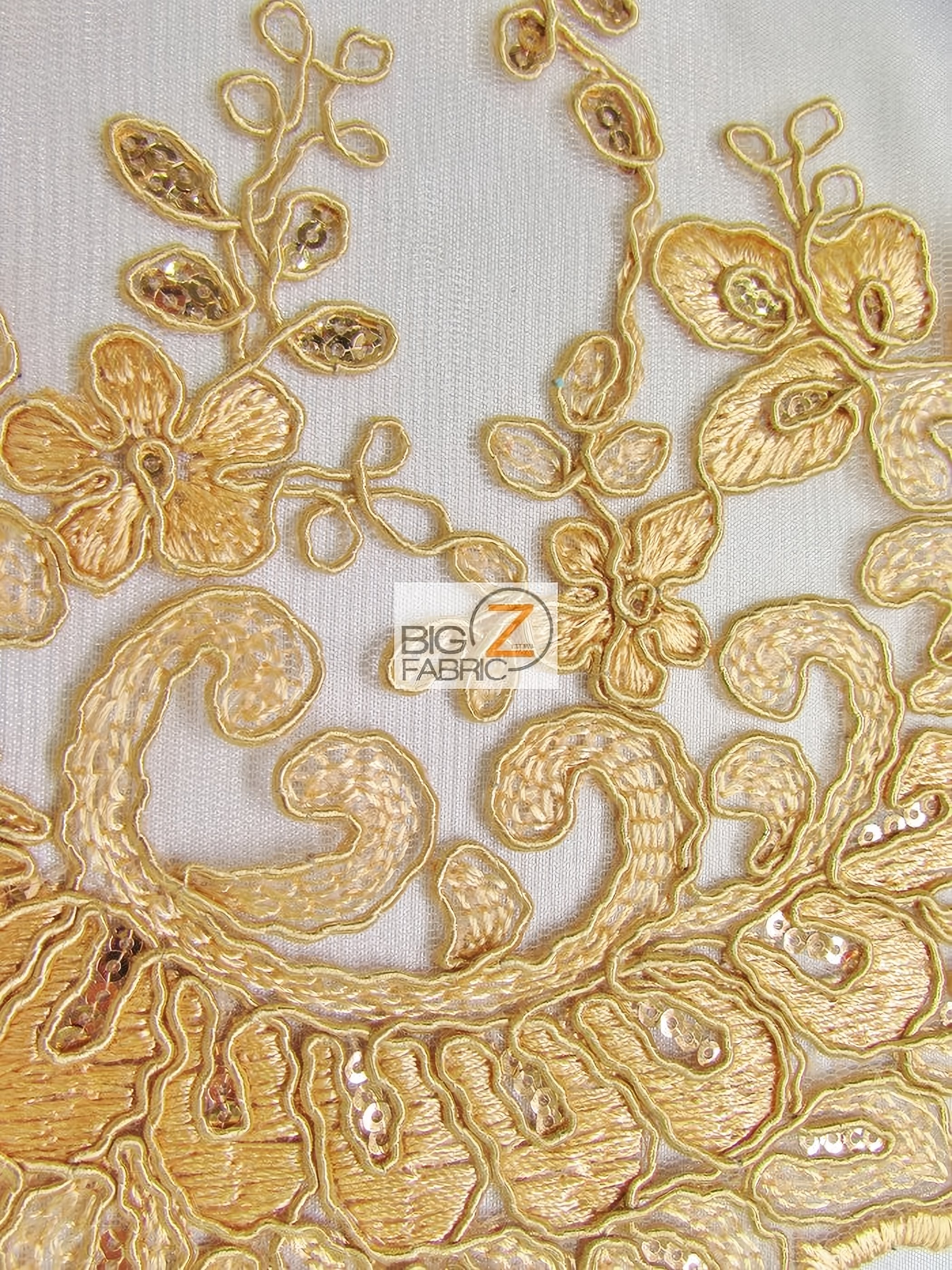 Cinderella Floral Sequins Lace Fabric / Gold / Sold By The Yard CLOSEOUT!!!