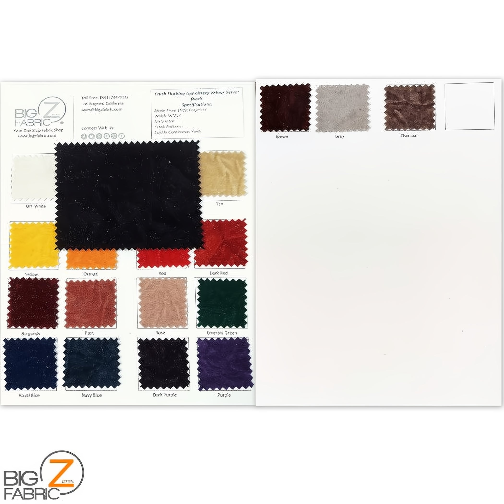 Crush Flocking Upholstery Velour Velvet Fabric - COLOR CARD by the Yard ...