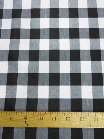 Checkered Gingham Poly Cotton Printed Fabric / Black / Sold By The Yard