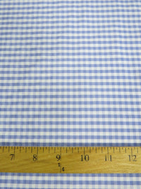 Mini Checkered Gingham Poly Cotton Printed Fabric / Blue / Sold By The Yard