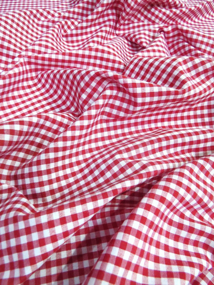 Mini Checkered Gingham Poly Cotton Printed Fabric / Blue / Sold By The Yard