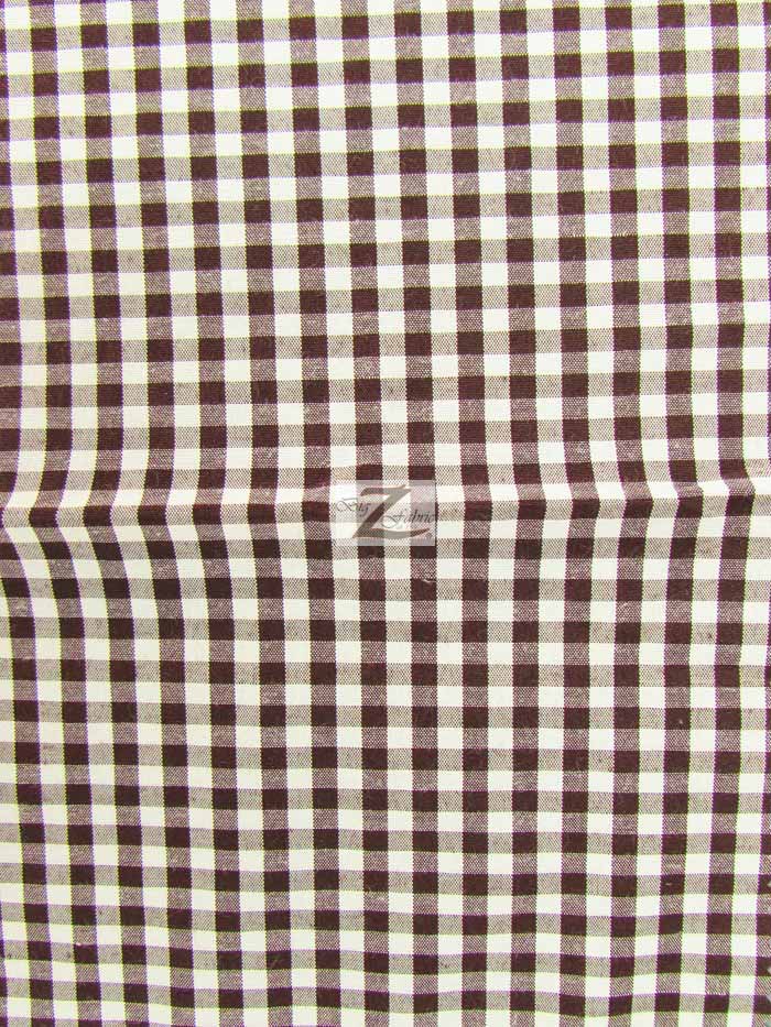 Mini Checkered Gingham Poly Cotton Printed Fabric / Brown / Sold By The Yard
